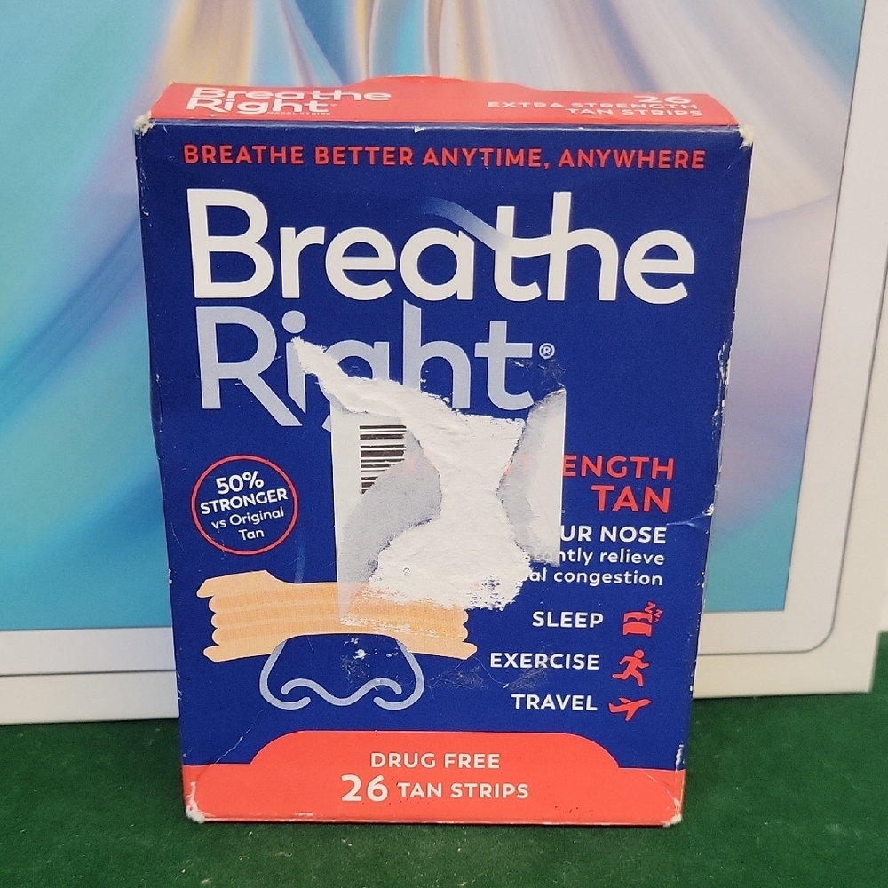 Breathe Right Extra Strength Tan Strips Drug Free 26 Strips New in Box